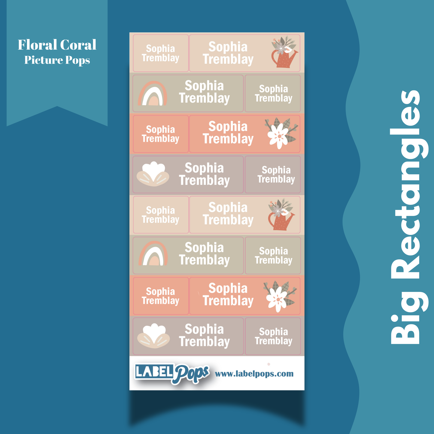 Large Rectangles - Floral Coral