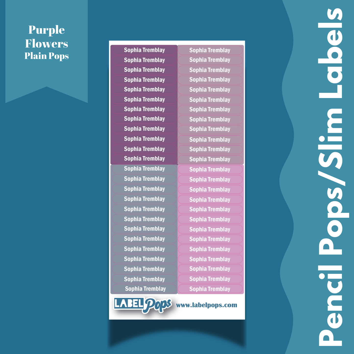 Pencil Pops/Slim Labels - Purple Flowers Colour