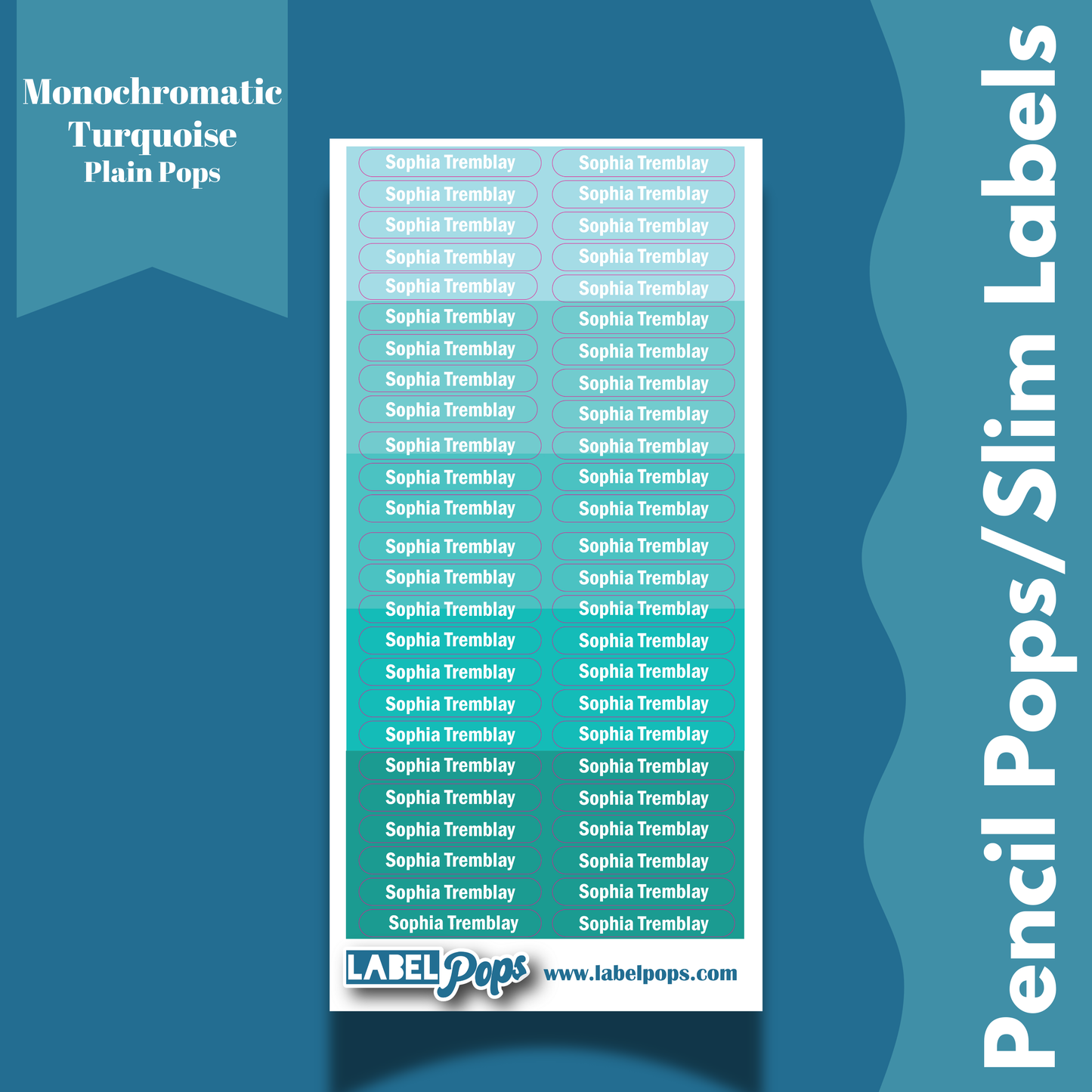 Pencil Pops/Slim Labels - Monochromatic Aqua/Turquoise
