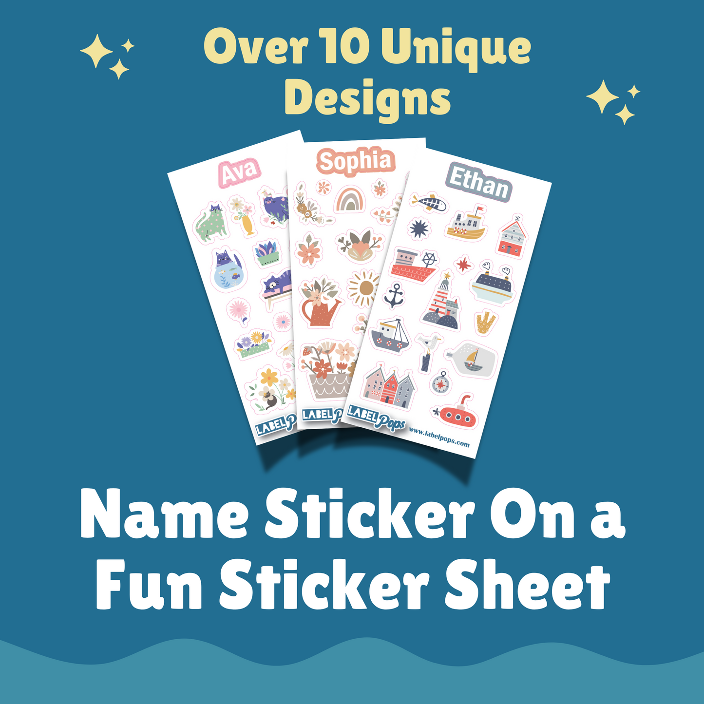 Personalized Sticker Sheet - Dino Blue