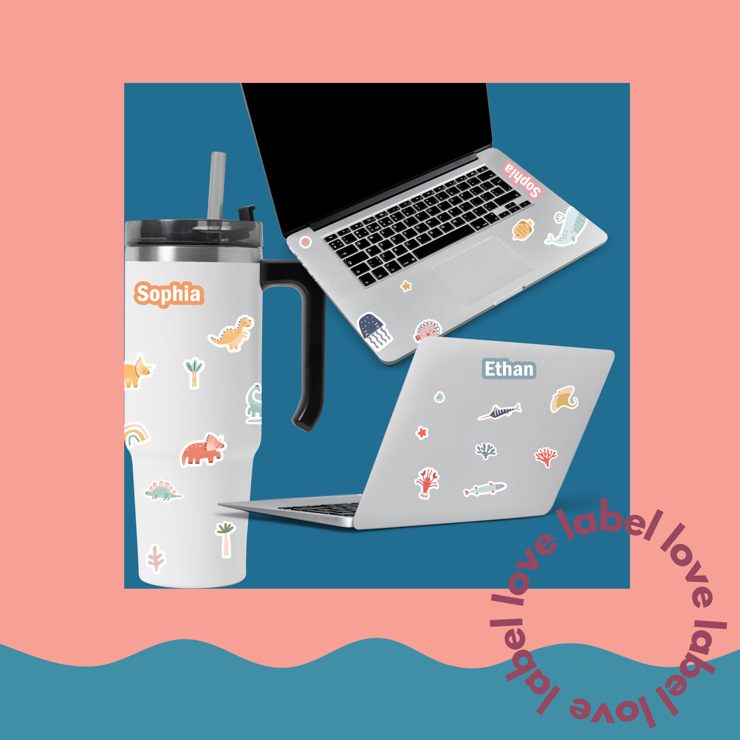 Personalized Sticker Sheet - Dino Blue