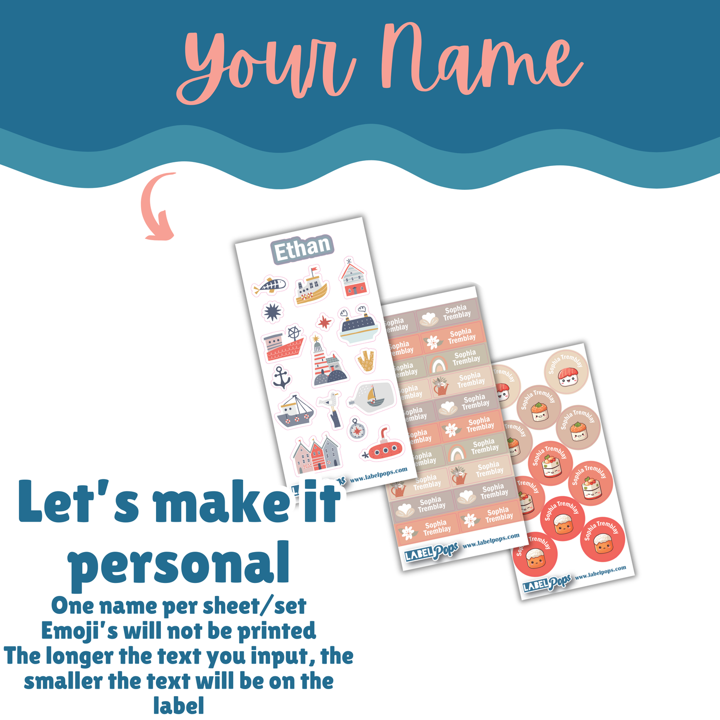 Personalized Sticker Sheet - Dino Blue