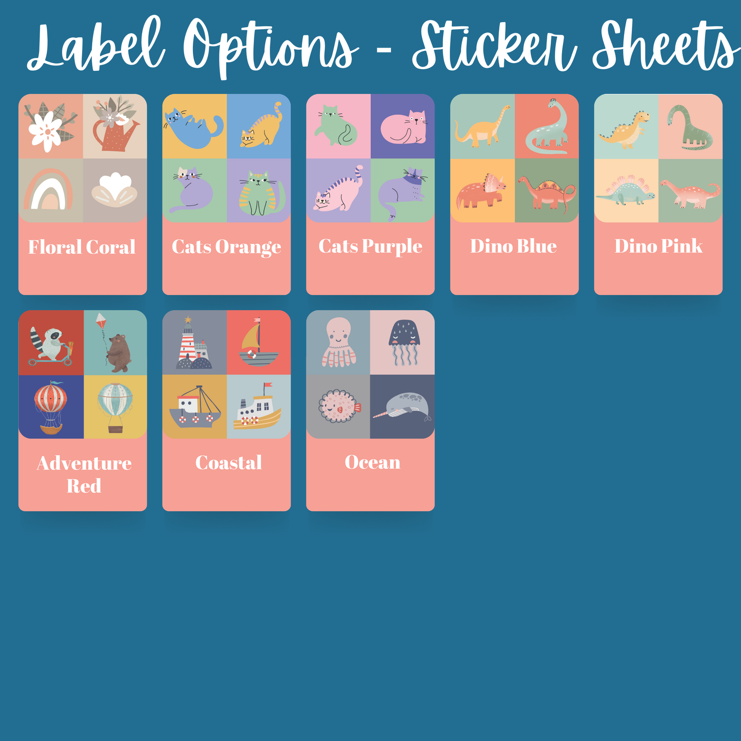 Personalized Sticker Sheet - Dino Blue
