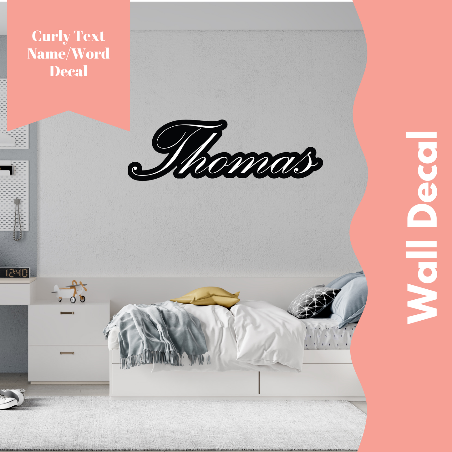 Curly Font - Name Wall Decal/Word Wall Decal (90cm/35.4in wide)