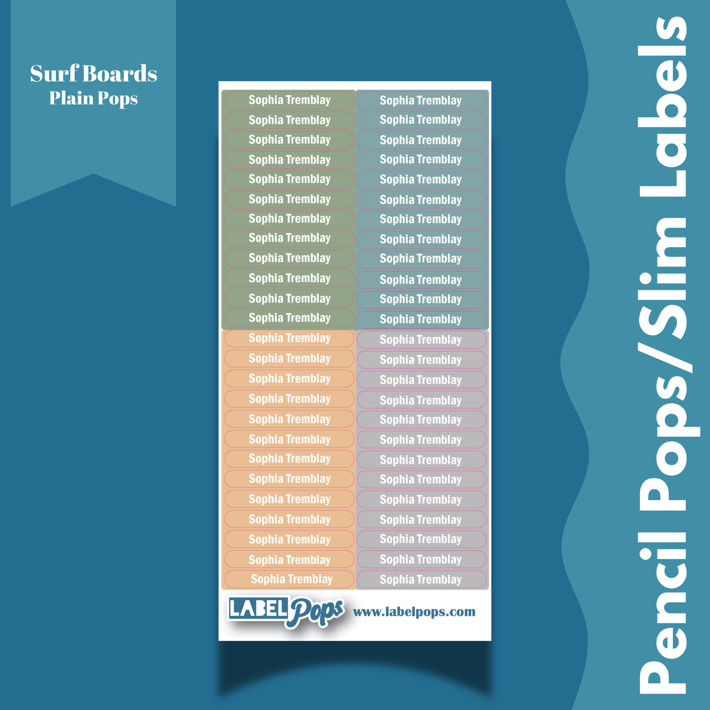 Pencil Pops/Slim Labels - Surf Boards Colour