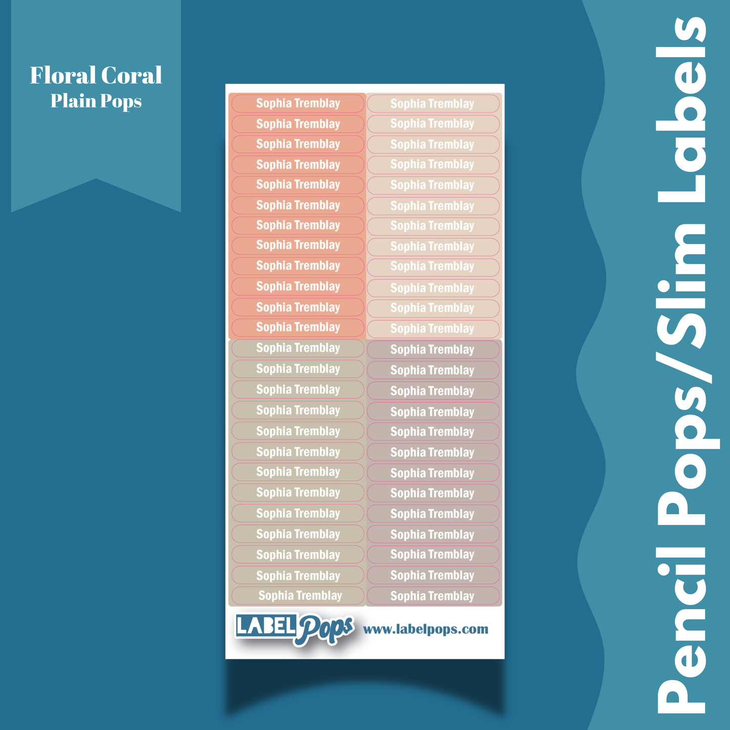 Pencil Pops/Slim Labels - Floral Coral Colours
