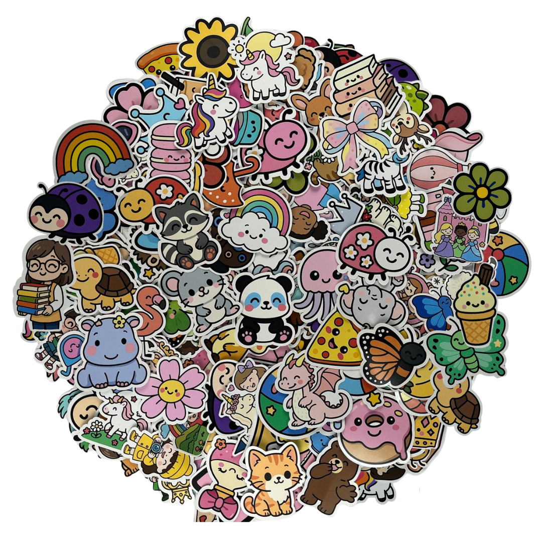 200 piece pack, Cute, Pretty and Playful Waterproof Vinyl Sticker Decals