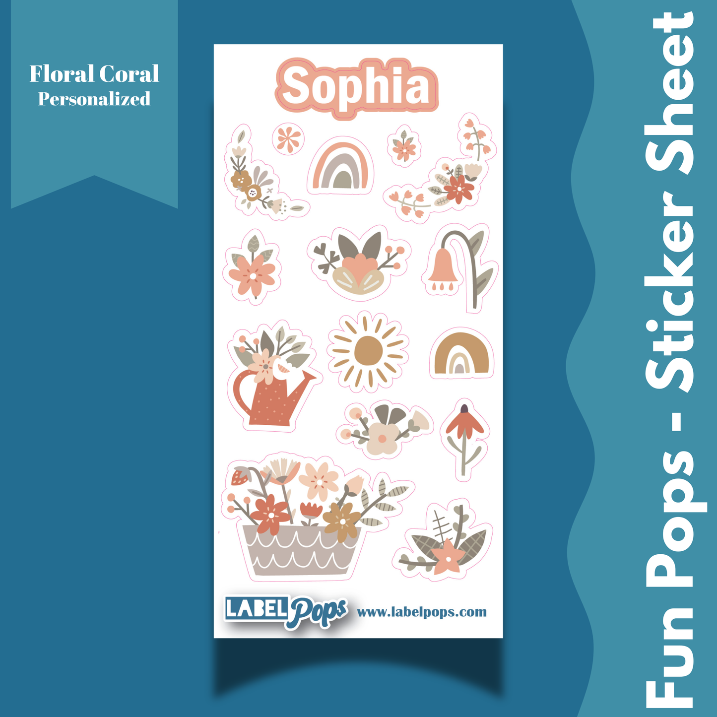 Personalized Sticker Sheet - Floral Coral