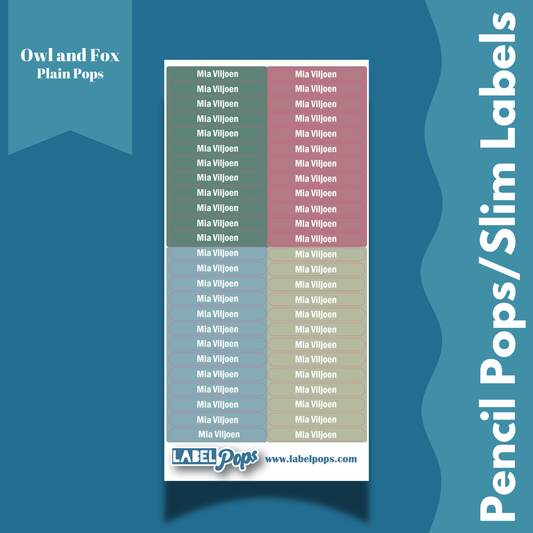 Pencil Pops/Slim Labels - Owl and Fox Colour