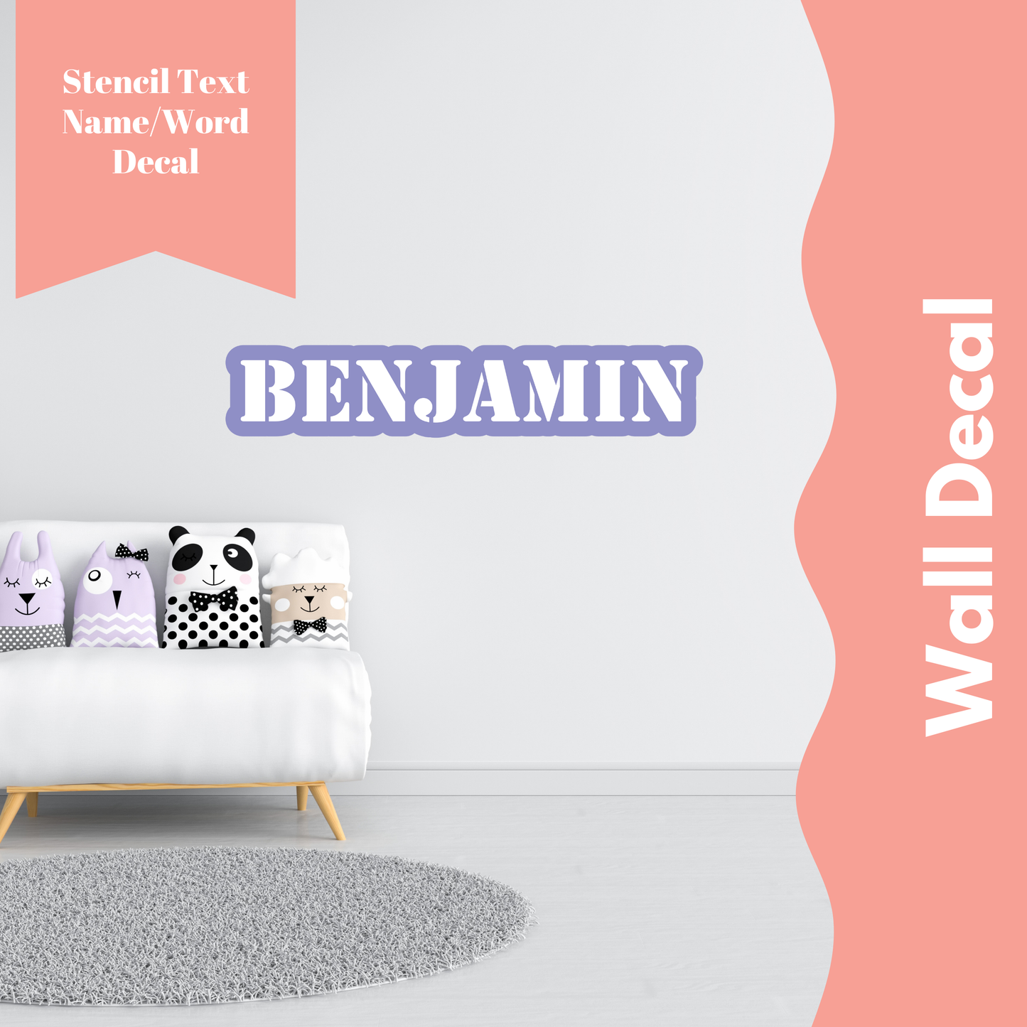 Stencil Font - Name Wall Decal/Word Wall Decal (90cm/35.4in wide)