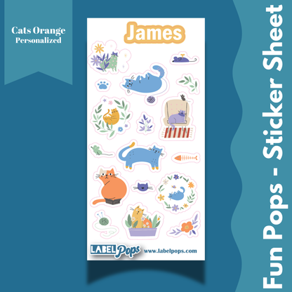 Personalized Sticker Sheet - Orange Cats