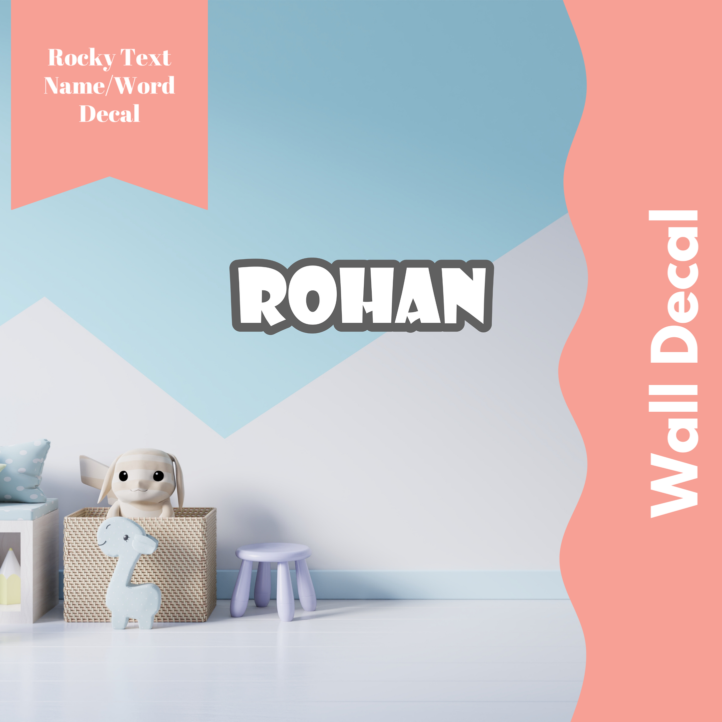 Rocky Font - Name Wall Decal/Word Wall Decal (30cm/11.8in wide)