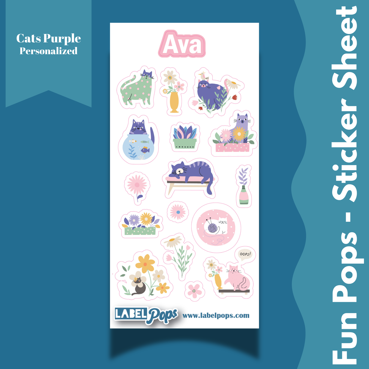 Personalized Sticker Sheet - Purple Cats