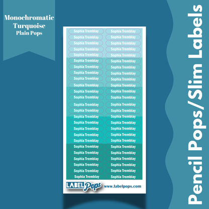 Pencil Pops/Slim Labels - Monochromatic Aqua/Turquoise