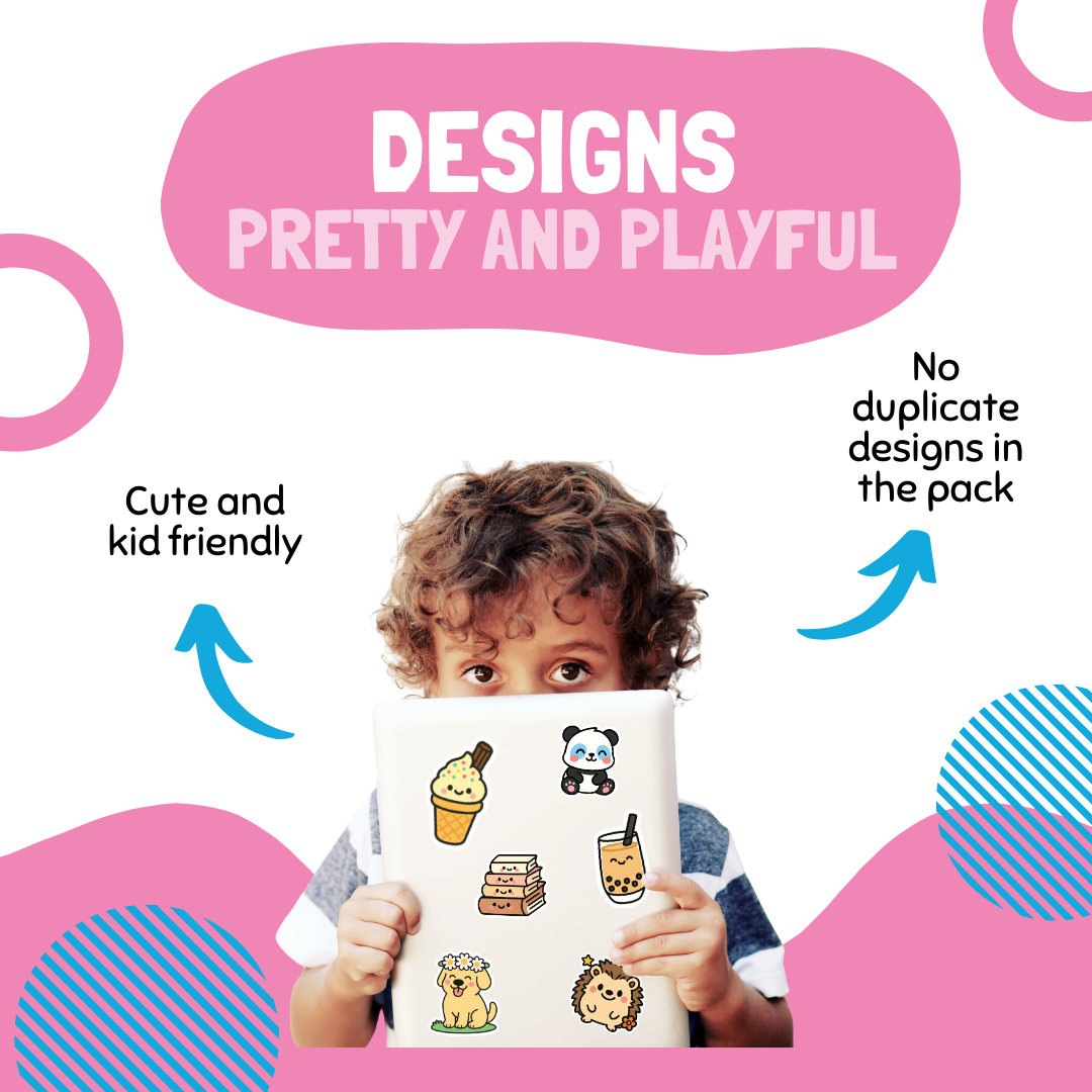 200 piece pack, Cute, Pretty and Playful Waterproof Vinyl Sticker Decals