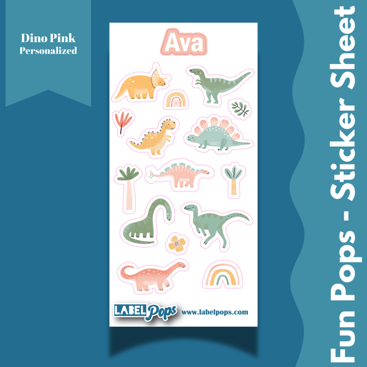 Personalized Sticker Sheet - Dino Pink